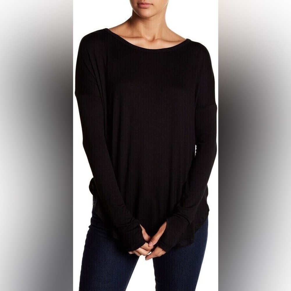 Sweet Romeo Women's Thumbhole Jersey Top Size S in black